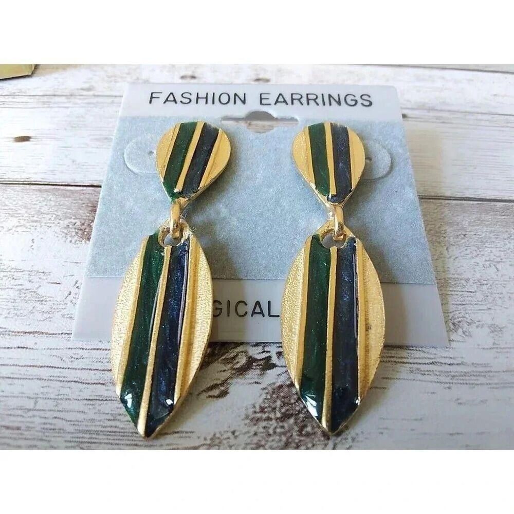 Fantastic 1980s Gold Tone Striped Dangles